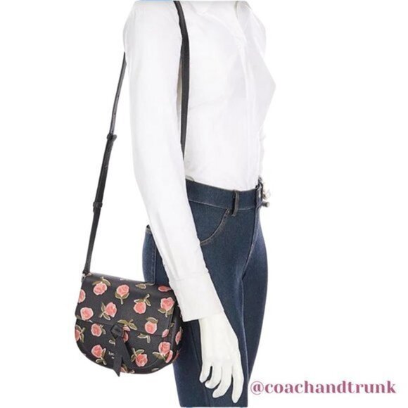 KATE SPADE Leather Embossed Ditsy Pink Rose Black Knott Adjustable Strap NWT - Picture 14 of 15